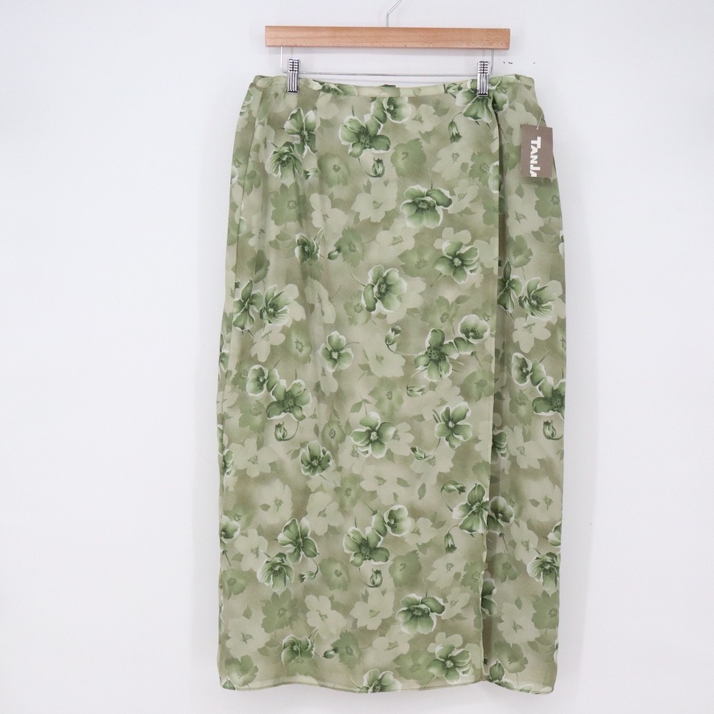 TanJay Skirt Womens 14 Gazebo Green Floral Maxi Straight Lightweight NWT